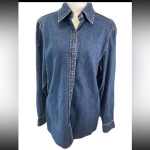 Bill Blass 1990s ladies button up denim shirt 100% cotton size medium tunic